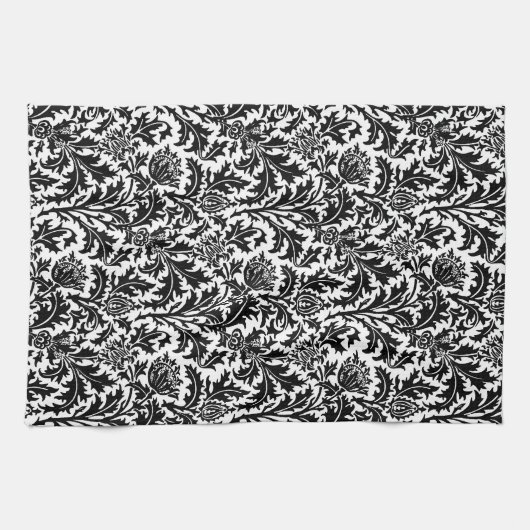 William Morris Thistle Damask, Black on White Theedoek (Horizontaal)