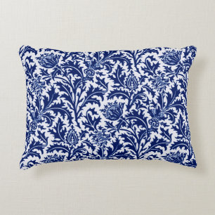 William Morris Thistle Damask, Cobalt Blue en Whit Accent Kussen