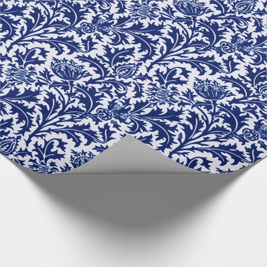 William Morris Thistle Damask, Cobalt Blue en Whit Cadeaupapier (Hoek)