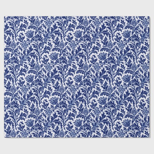 William Morris Thistle Damask, Cobalt Blue en Whit Cadeaupapier (Vlak)