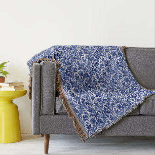 William Morris Thistle Damask, Cobalt Blue en Whit Deken