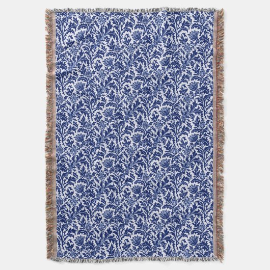 William Morris Thistle Damask, Cobalt Blue en Whit Deken (Voorkant Verticaal)