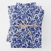 William Morris Thistle Damask, Cobalt Blue en Whit Inpakpapier Vel (In situ)