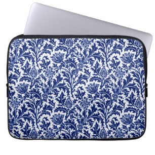William Morris Thistle Damask, Cobalt Blue en Whit Laptop Sleeve