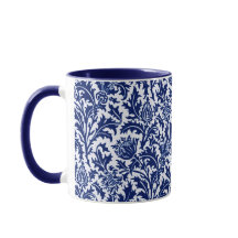 William Morris Thistle Damask, Cobalt Blue en Whit