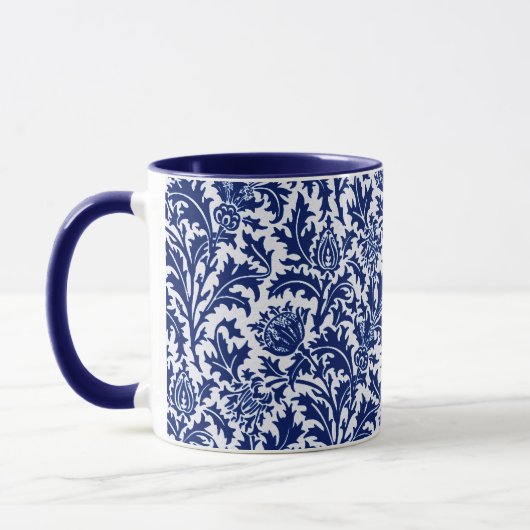 William Morris Thistle Damask, Cobalt Blue en Whit Mok (Links)