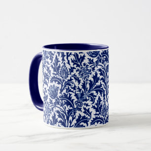 William Morris Thistle Damask, Cobalt Blue en Whit Mok
