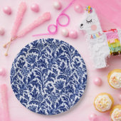 William Morris Thistle Damask, Cobalt Blue en Whit Papieren Bordje (Feest)