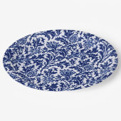 William Morris Thistle Damask, Cobalt Blue en Whit Papieren Bordje (Gekanteld)