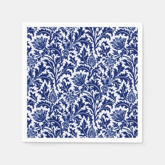William Morris Thistle Damask, Cobalt Blue en Whit Servet (Voorkant)