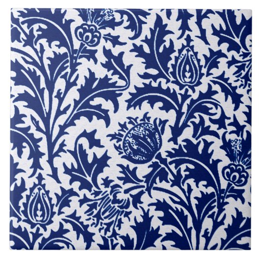 William Morris Thistle Damask, Cobalt Blue en Whit Tegeltje (Voorkant)