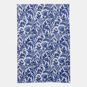 William Morris Thistle Damask, Cobalt Blue en Whit Theedoek