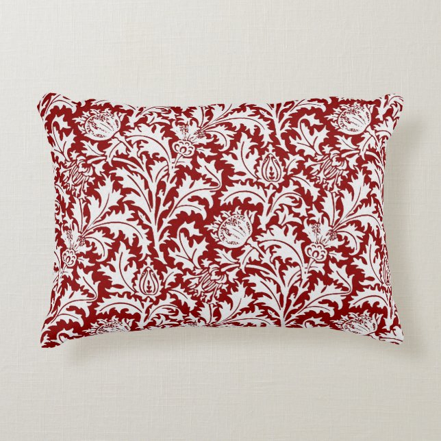 William Morris Thistle Damask, Dark Red & White Accent Kussen (Voorkant)
