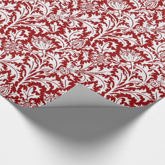 William Morris Thistle Damask, Dark Red & White Cadeaupapier (Hoek)