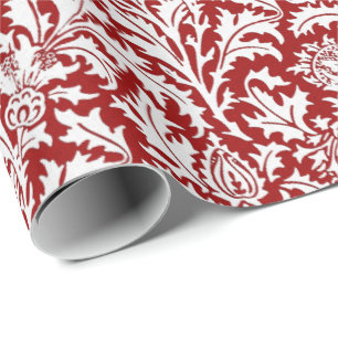 William Morris Thistle Damask, Dark Red & White Cadeaupapier