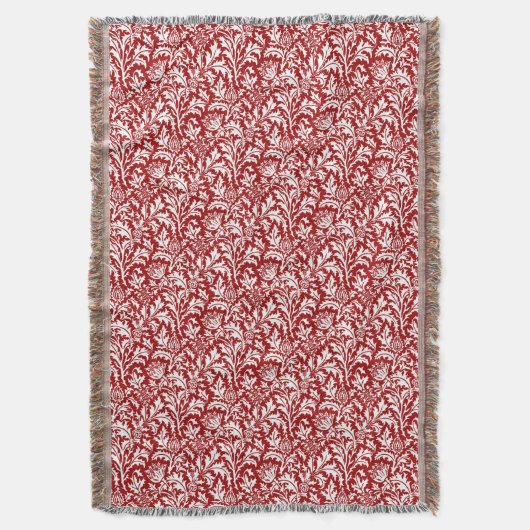 William Morris Thistle Damask, Dark Red & White Deken (Voorkant Verticaal)