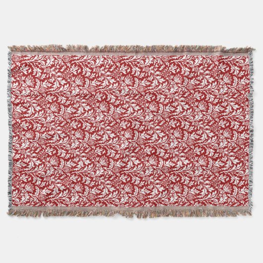 William Morris Thistle Damask, Dark Red & White Deken (Voorkant)