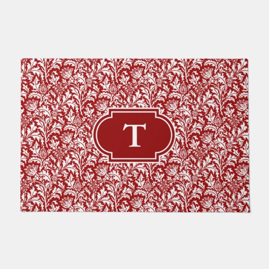 William Morris Thistle Damask, Dark Red & White Deurmat (Voorkant)