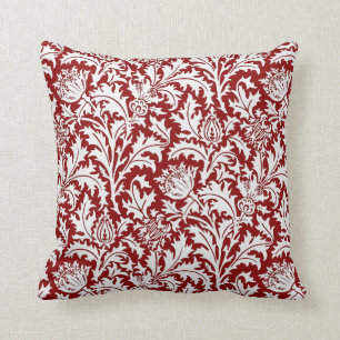 William Morris Thistle Damask, Dark Red & White Kussen