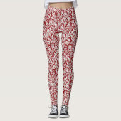 William Morris Thistle Damask, Dark Red & White Leggings (Voorkant)