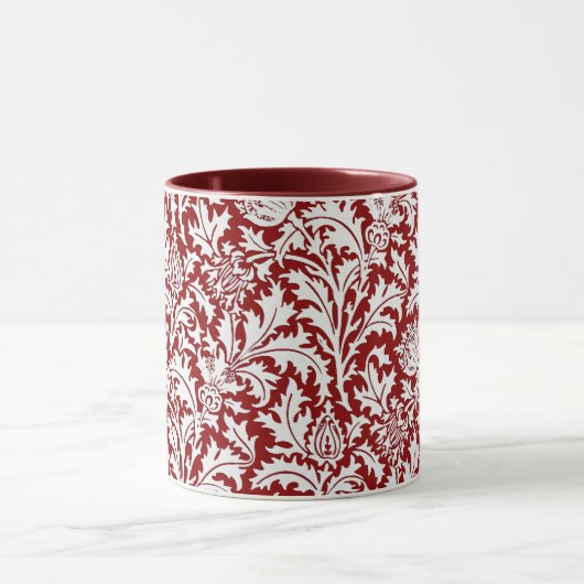 William Morris Thistle Damask, Dark Red & White Mok (Midden)