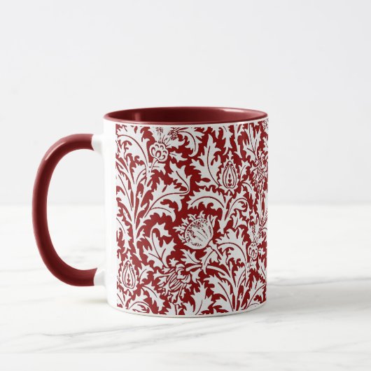 William Morris Thistle Damask, Dark Red & White Mok (Links)