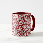 William Morris Thistle Damask, Dark Red & White Mok (Voorkant rechts)