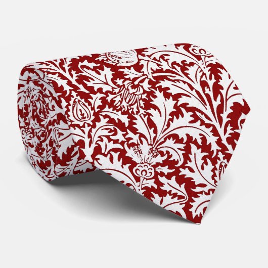 William Morris Thistle Damask, Dark Red & White Stropdas (Opgerold)