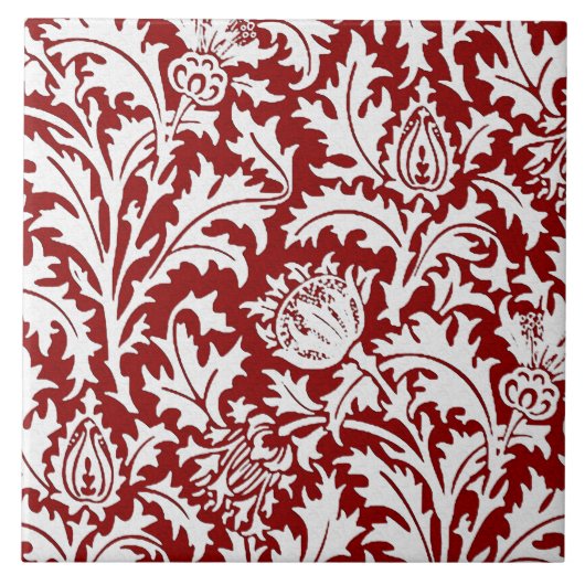 William Morris Thistle Damask, Dark Red & White Tegeltje (Voorkant)