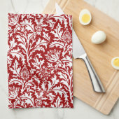 William Morris Thistle Damask, Dark Red & White Theedoek (Quarter Fold)