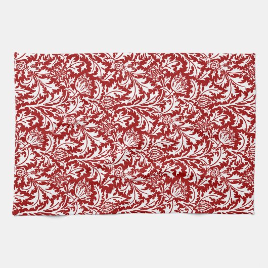 William Morris Thistle Damask, Dark Red & White Theedoek (Horizontaal)