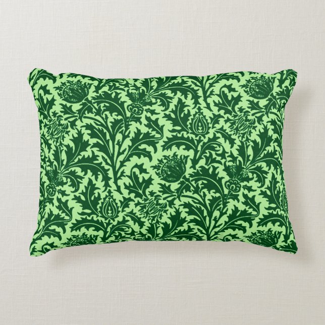 William Morris Thistle Damask, Emerald Green Accent Kussen (Voorkant)