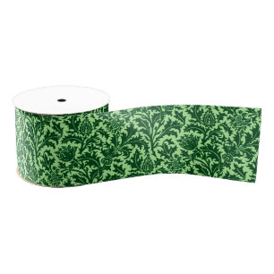 William Morris Thistle Damask, Emerald Green Grosgrain Lint