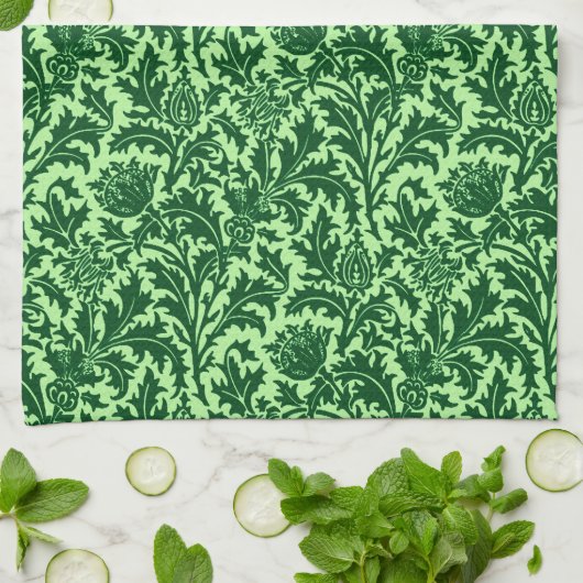 William Morris Thistle Damask, Emerald Green Theedoek (Gevouwen)