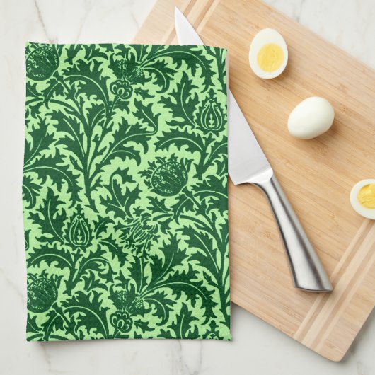William Morris Thistle Damask, Emerald Green Theedoek (Quarter Fold)