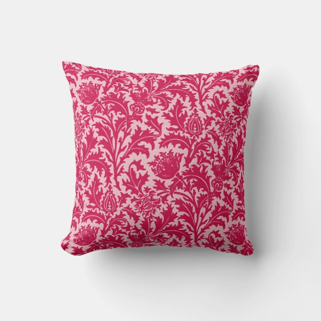 William Morris Thistle Damask, Fuchsia Pink Kussen (Voorkant)