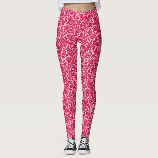 William Morris Thistle Damask, Fuchsia Pink Leggings (Voorkant)