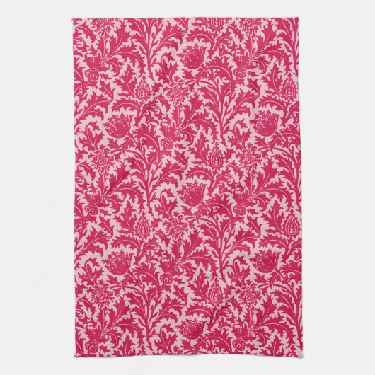 William Morris Thistle Damask, Fuchsia Pink Theedoek (Verticaal)