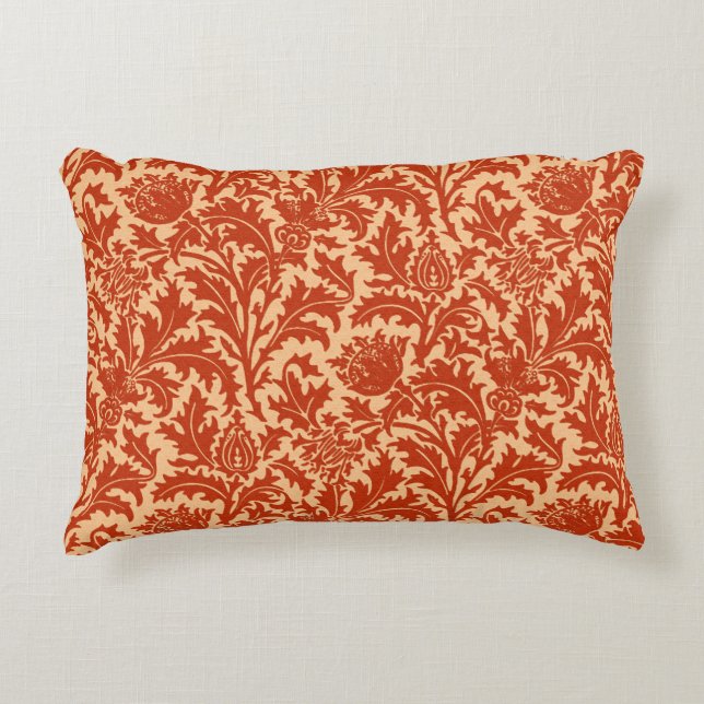 William Morris Thistle Damask, Mandarin Oranje Accent Kussen (Voorkant)