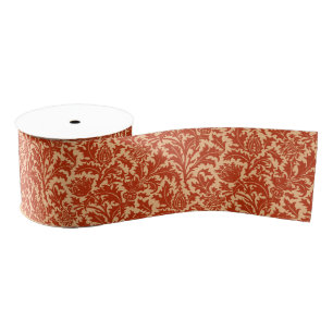 William Morris Thistle Damask, Mandarin Oranje Grosgrain Lint