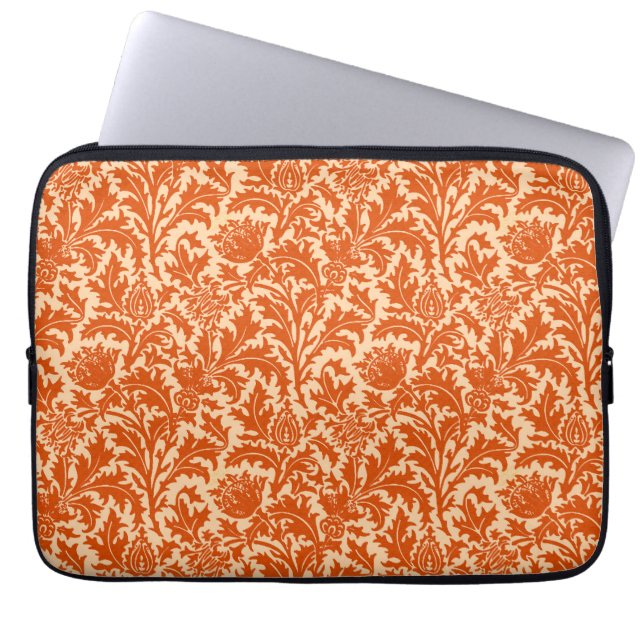 William Morris Thistle Damask, Mandarin Oranje Laptop Sleeve (Voorkant)
