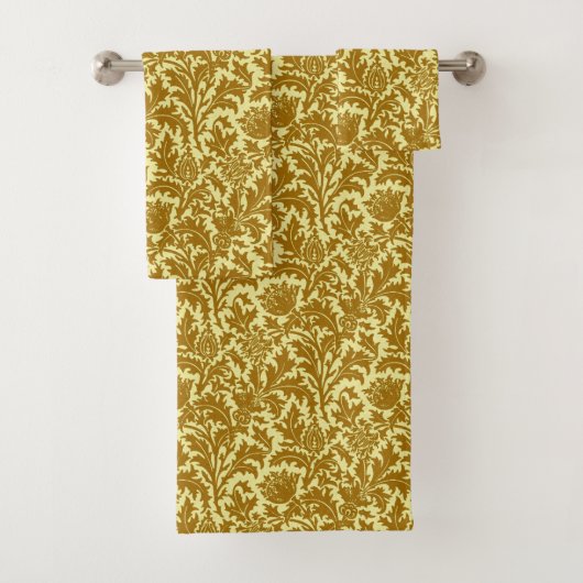 William Morris Thistle Damask, Mustard Gold Bad Handdoek (Insitu)