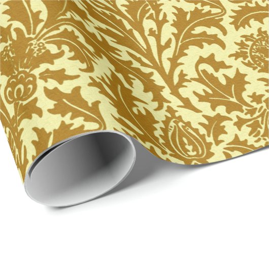 William Morris Thistle Damask, Mustard Gold Cadeaupapier (Rol Hoek)