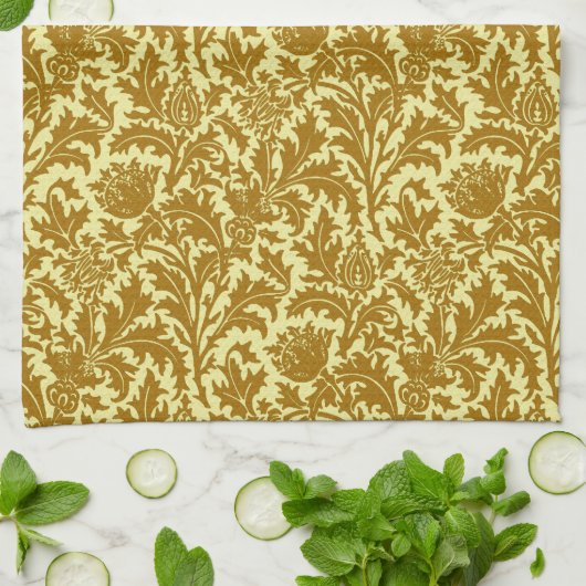 William Morris Thistle Damask, Mustard Gold Theedoek (Gevouwen)