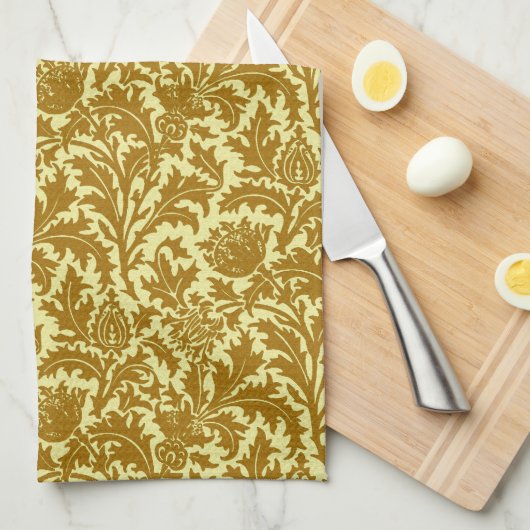 William Morris Thistle Damask, Mustard Gold Theedoek (Quarter Fold)