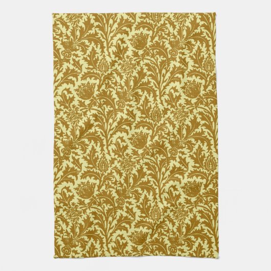 William Morris Thistle Damask, Mustard Gold Theedoek (Verticaal)