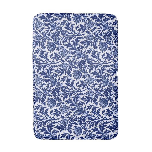 William Morris Thistle Damask, Navy Blue en White Badmat (Voorkant Verticaal)
