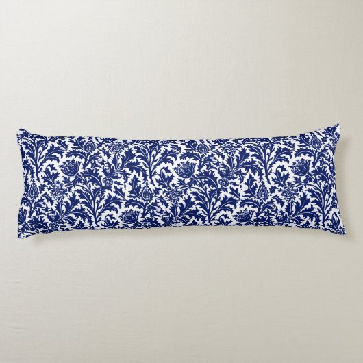 William Morris Thistle Damask Navy Blue on White Lichaamskussen (Achterkant)