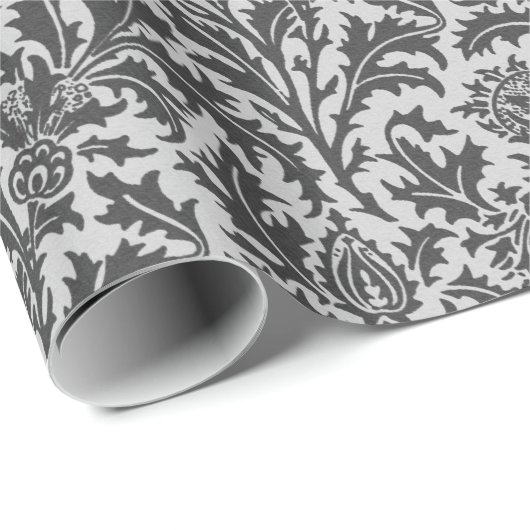 William Morris Thistle Damask, Silver Grey/Grey Cadeaupapier (Rol Hoek)