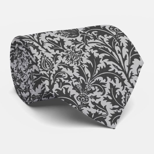 William Morris Thistle Damask, Silver Grey/Grey Stropdas (Opgerold)
